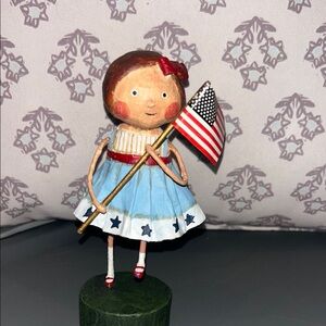 Patriotic Girl Figurine with American Flag